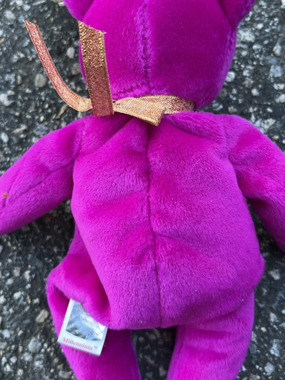 Ty Bright Purple Bear with Gold Ribbon and Embroidered Earth